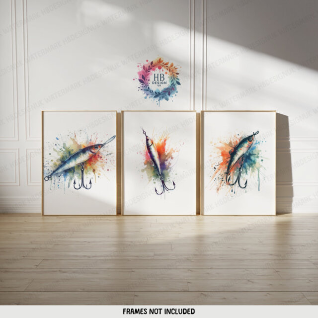 Fishing Lure Wall Art - Set Of 3 Fisherman Prints - Gifts For Men Line Drawing Angler Illustration Angling Gift - image 1