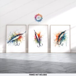 Fishing Lure Wall Art - Set Of 3 Fisherman Prints - Gifts For Men Line Drawing Angler Illustration Angling Gift - thumbnail 2