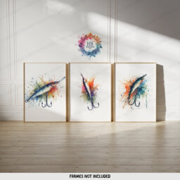 Fishing Lure Wall Art - Set Of 3 Fisherman Prints - Gifts For Men Line Drawing Angler Illustration Angling Gift - thumbnail 1