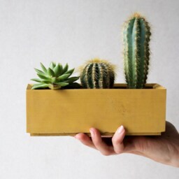 Yellow Terracotta Concrete Planter Box - Minimalist Pot Succulent Plant Rectangular Nursery - thumbnail 3