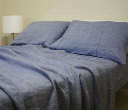 Denim Blue Chambray Linen Sheets Set In, Sheets, Bedding Handmade in Natural Linen