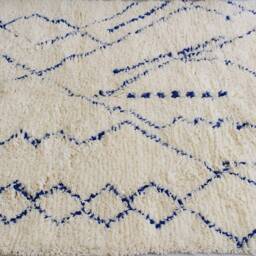 Authentic Moroccan Wool Rug, Blue Patterns. Beni Ourain Berber Floor Seating Carpet, Bedside Bohemian Hand Woven Wool - thumbnail 2