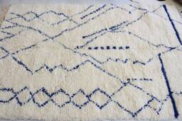 Authentic Moroccan Wool Rug, Blue Patterns. Beni Ourain Berber Floor Seating Carpet, Bedside Bohemian Hand Woven Wool - thumbnail 1