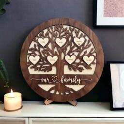 Personalised Family Tree - Wooden Gift Hanging Mother's Day Anniversary Of Life Custom Name - thumbnail 1