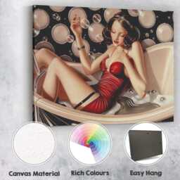 Art Deco Glamour Woman Relaxing in Bubble Bath Illustration Canvas Wall Print Decor Picture Ready To Hang - thumbnail 2
