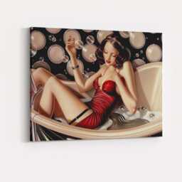 Art Deco Glamour Woman Relaxing in Bubble Bath Illustration Canvas Wall Print Decor Picture Ready To Hang - thumbnail 4
