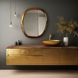 Asymmetrical Gold Frame Mirror Modern Home Decor, Irregular Bathroom & Vanity Mirror - thumbnail 2