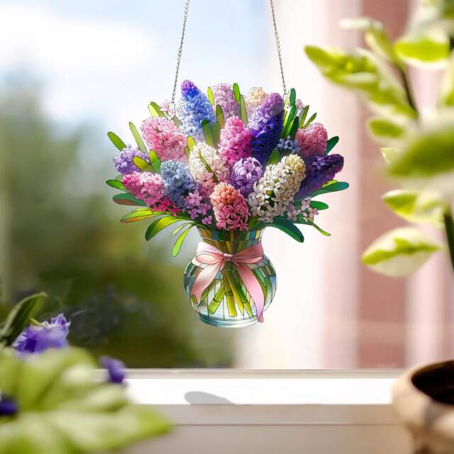 Hyacinth Bouquet Acrylic Window Hanging Faux Stained Glass Art - image 1