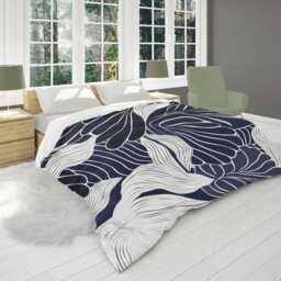 Indigo Blue & White Abstract Comforter Modern Bedding, Funky Japandi Home D??cor Gift, King Queen Twin Size #015 - thumbnail 2