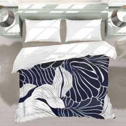 Indigo Blue & White Abstract Comforter Modern Bedding, Funky Japandi Home D??cor Gift, King Queen Twin Size #015 - thumbnail 3