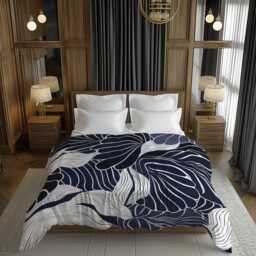 Indigo Blue & White Abstract Comforter Modern Bedding, Funky Japandi Home D??cor Gift, King Queen Twin Size #015