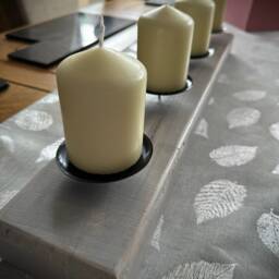 Rustic Wood X4 Pillar Candle Table Decoration - Silver Grey - thumbnail 2