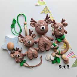 Crochet Deer Baby Gift Set Newborn Rattle, Pacifier Clip, Stuffed Animal & Stroller Toy - thumbnail 4