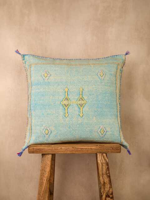 Summer Clearance Sale Denim Blue Luxury Cactus Silk Cushion, Natural Sabra Fabric, Grade One Quality, Handpicked, Unique & One-Of-A-Kind - image 1