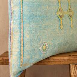 Summer Clearance Sale Denim Blue Luxury Cactus Silk Cushion, Natural Sabra Fabric, Grade One Quality, Handpicked, Unique & One-Of-A-Kind - thumbnail 3