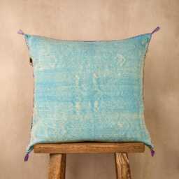Summer Clearance Sale Denim Blue Luxury Cactus Silk Cushion, Natural Sabra Fabric, Grade One Quality, Handpicked, Unique & One-Of-A-Kind - thumbnail 2