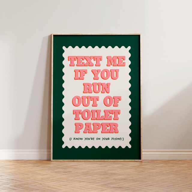 Bathroom Wall Art, Funny Toilet Print, Sign, Restroom Decor, Green Pink Paper Poster, En Suite Art - image 1