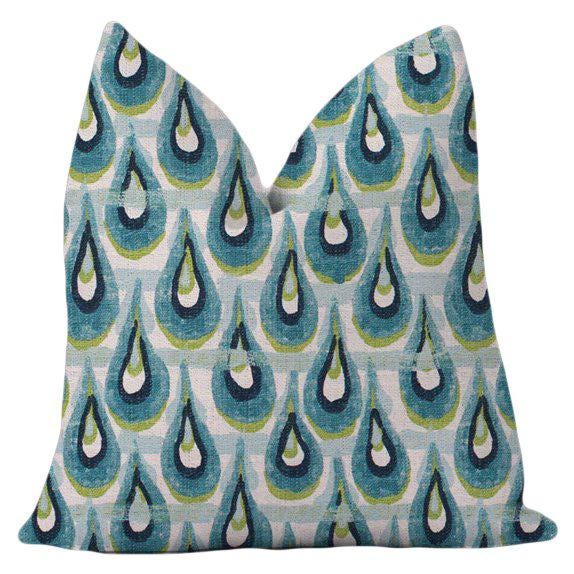 Kiwi Green Pillow Cover. Blue Decorative Pillows. Peacock Feathers Covers. Throw Pillows.blue Toss Boho Style Pillows - image 1