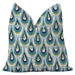 Kiwi Green Pillow Cover. Blue Decorative Pillows. Peacock Feathers Covers. Throw Pillows.blue Toss Boho Style Pillows - thumbnail 1