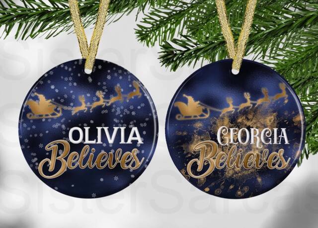 Kids Christmas Believes Girls Boys Personalised Bauble Gift Present Keepsake Novelty Tree Xmas Daughter Son Nephew Niece