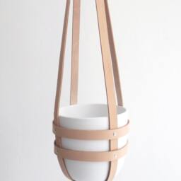 Sustainable Hanging Planter Natural Leather Ceiling Modern Plant Hanger Minimalist Pot Jungle Vibes Home Decor Botanical - thumbnail 2