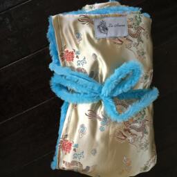 "Asian Golden Dragon Brocade & Turquoise Minky Throw Blanket ""Donna Lee" - thumbnail 2