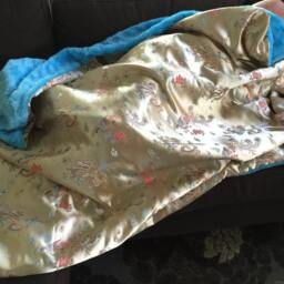 "Asian Golden Dragon Brocade & Turquoise Minky Throw Blanket ""Donna Lee" - thumbnail 4