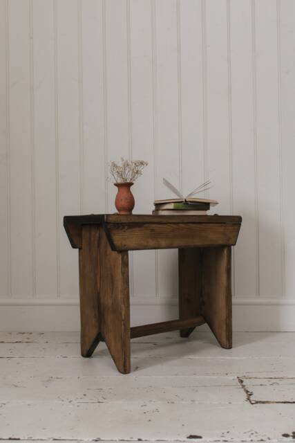 Vintage Style Stool Made From Solid Wood - Rustic Entryway Seat Farmhouse Hallway Handmade Folkhaus - image 1