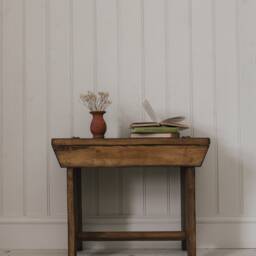 Vintage Style Stool Made From Solid Wood - Rustic Entryway Seat Farmhouse Hallway Handmade Folkhaus - thumbnail 2