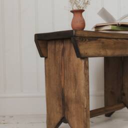 Vintage Style Stool Made From Solid Wood - Rustic Entryway Seat Farmhouse Hallway Handmade Folkhaus - thumbnail 3