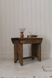 Vintage Style Stool Made From Solid Wood - Rustic Entryway Seat Farmhouse Hallway Handmade Folkhaus - thumbnail 1