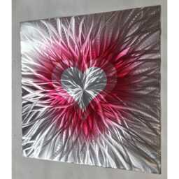 Valentines Heart Metal Wall Art, Silver & Red, Indoor Outdoor - thumbnail 2