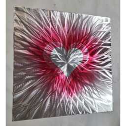 Valentines Heart Metal Wall Art, Silver & Red, Indoor Outdoor - thumbnail 3