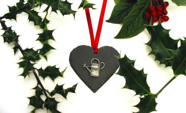 Watering Can Design Slate Heart - Christmas Ornament 2026 Gardener Gift Garden Lover Mum Dad For Her - image 1