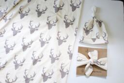 Grey Bucks Swaddle Set, & White, Woodland Creatures, Jersey Knit Blanket, Baby Nursing Cover, Gender Neutral