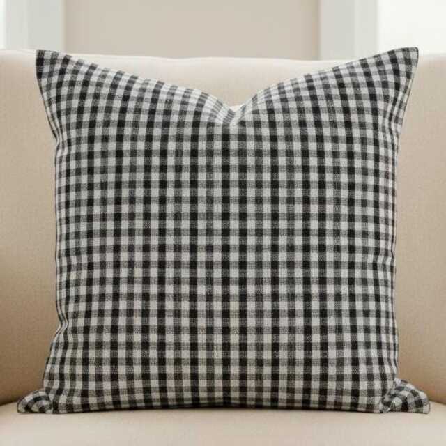 Black & White Gingham Pillow Cover Farmhouse Check Throw Buffalo Cushion Neutral Decor Square Or Lumbar - image 1
