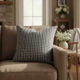 Black & White Gingham Pillow Cover Farmhouse Check Throw Buffalo Cushion Neutral Decor Square Or Lumbar - thumbnail 2