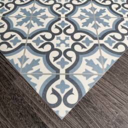 Blue Vinyl Runner Rug in Portuguese Azulejos Tile Design, Decorative Kitchen & Hallway Floor Mat - Madeira - thumbnail 3