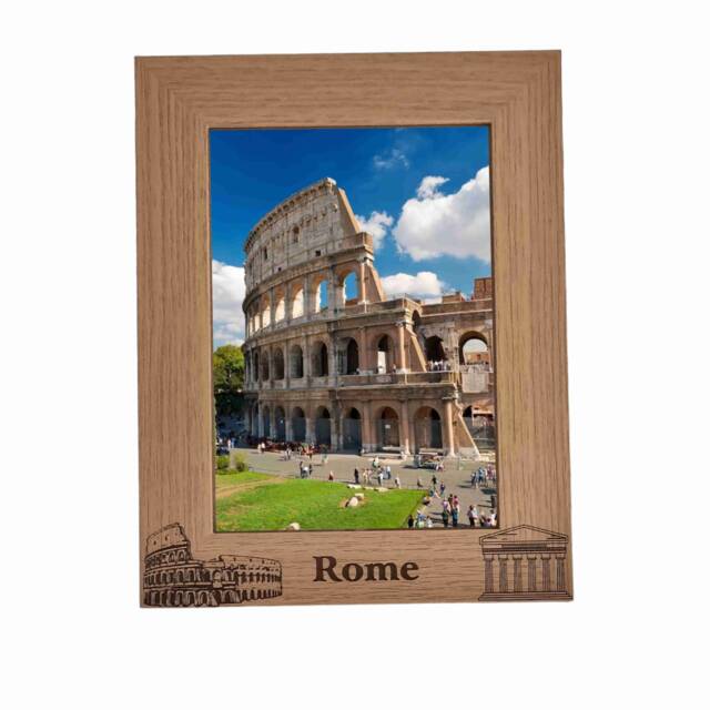 Rome Skyline Personalised Wooden Photo Frame Holiday Memories Keepsake Gift Size 6 X 4 Or 7 5 - image 1