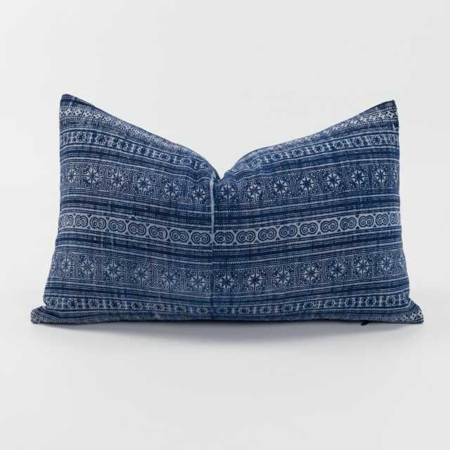 Vintage Hmong Indigo Batik Hemp Lumbar Pillow Cover - 12x20 - image 1