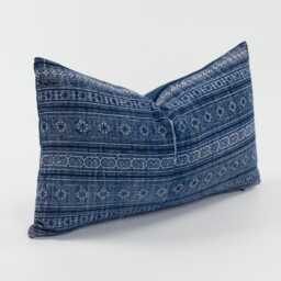 Vintage Hmong Indigo Batik Hemp Lumbar Pillow Cover - 12x20 - thumbnail 3