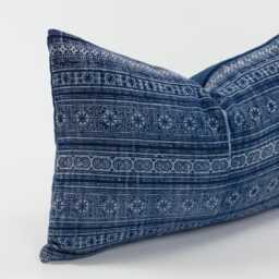 Vintage Hmong Indigo Batik Hemp Lumbar Pillow Cover - 12x20 - thumbnail 4