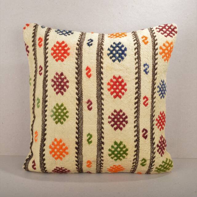 Kilim Pillow, 18x18'', 45x45 cm , Cushion , Floor Cushion, Floor Pillows, Sofa Cushion, Sofa Pillow, White Pillows, Hemp Pillow, Hemp - image 1