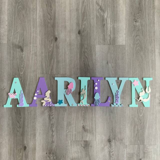 Personalised Mermaid Name Letters - Girls Bedroom Wall Decor Nursery Sign Custom Kids - image 1