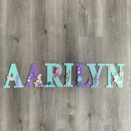 Personalised Mermaid Name Letters - Girls Bedroom Wall Decor Nursery Sign Custom Kids - thumbnail 1