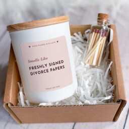 Divorce Candle Gift - Freshly Signed Papers Funny New Beginnings Present For Her - thumbnail 2