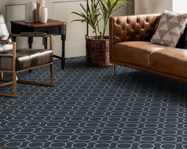 Circle Geometric Pattern Vinyl Flooring, Gray Sheet White Flooring Linoleum, Minimalist Aesthetic Room Decor, Gift For Her - image 1