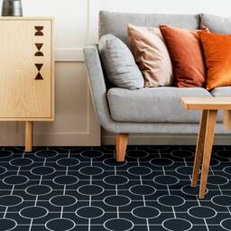 Circle Geometric Pattern Vinyl Flooring, Gray Sheet White Flooring Linoleum, Minimalist Aesthetic Room Decor, Gift For Her - thumbnail 3