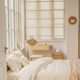 Mid-Weight Linen Blend Custom Roman Shades, Window Shades & Blinds, Flat Fold Modern Designer Fabric Made To Order - thumbnail 2