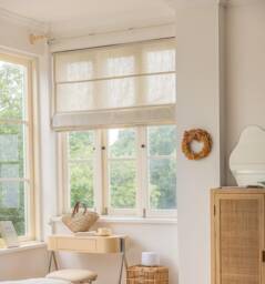 Mid-Weight Linen Blend Custom Roman Shades, Window Shades & Blinds, Flat Fold Modern Designer Fabric Made To Order